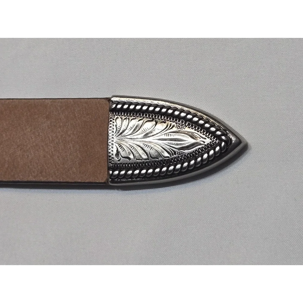 American Eagle Western Belt Brown Leather Silver Buckle Womens Med 28-34